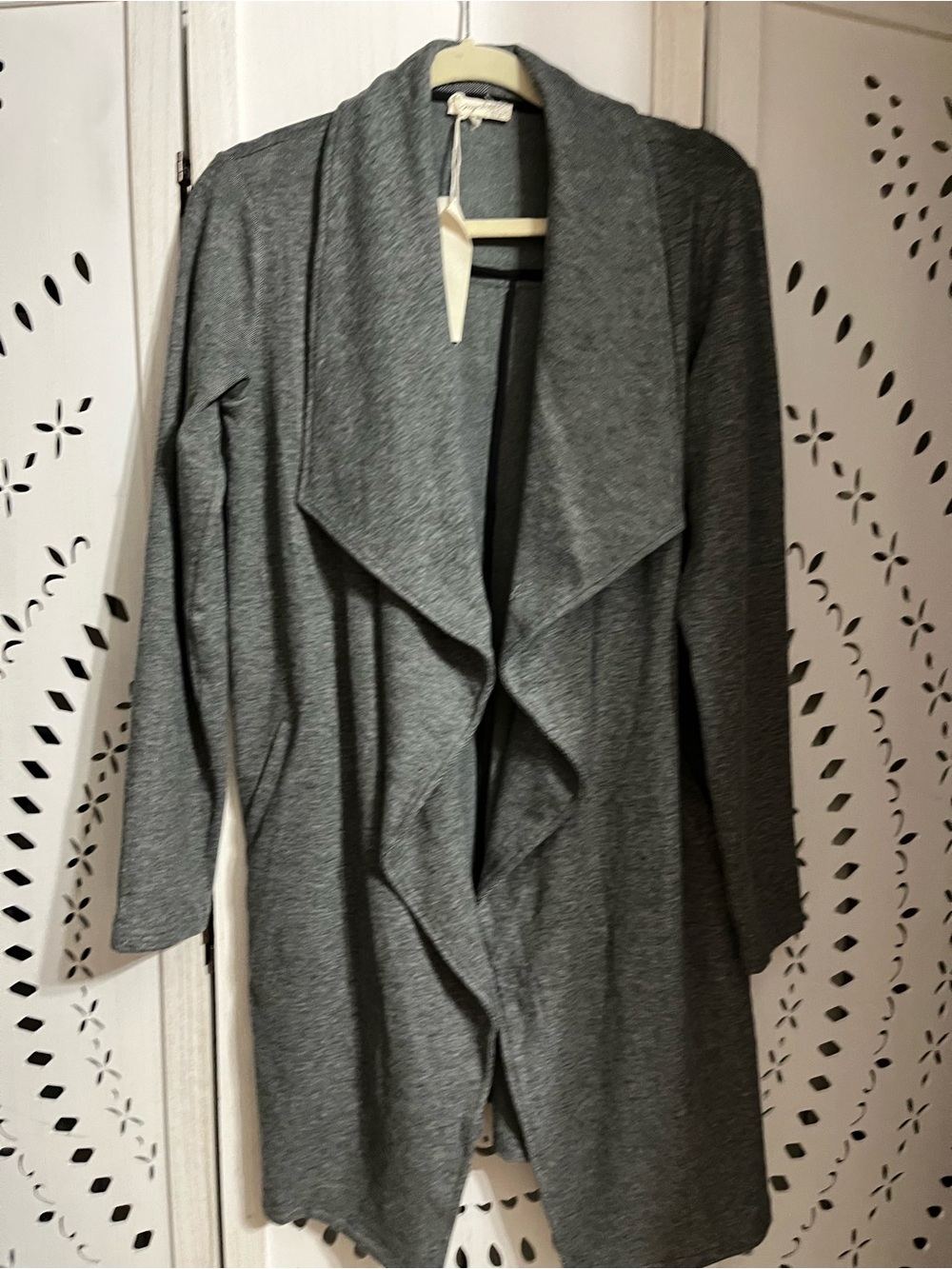 Gray Drapey Open-Front Long Cardigan Jacket